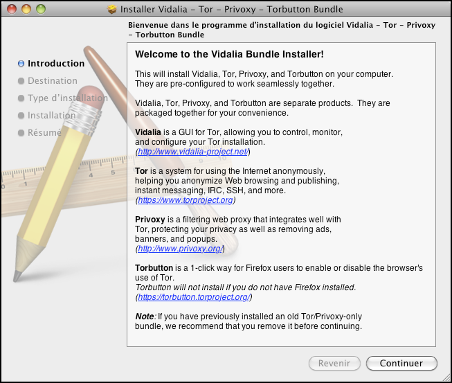 Installation du Vidalia Bundle, avec TOR et Privoxy