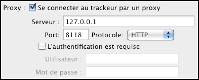 Réglages de proxy dans les Préférences d'une application tierce