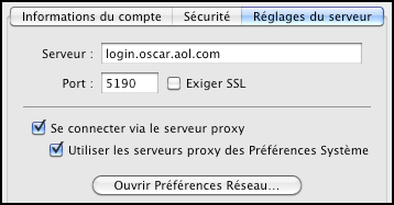 Configuration d'un compte AIM dans iChat pour utiliser le proxy